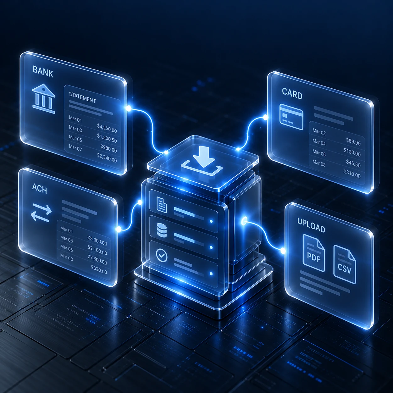 Bank, card, ACH, PDF and CSV payment import
