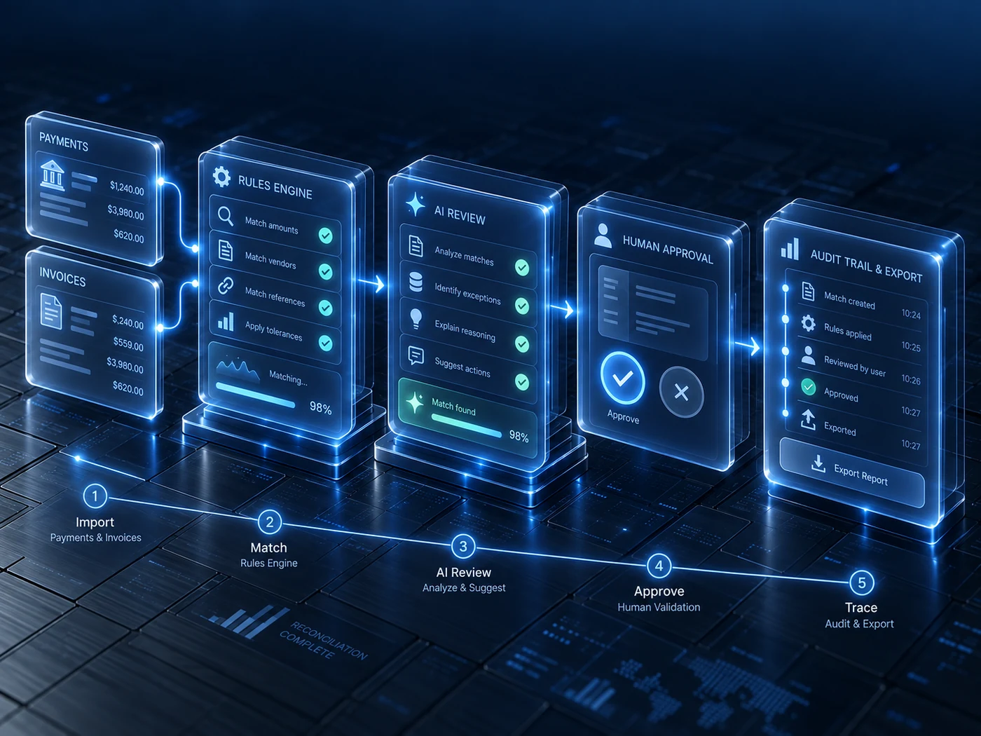 Fincline end-to-end reconciliation workflow